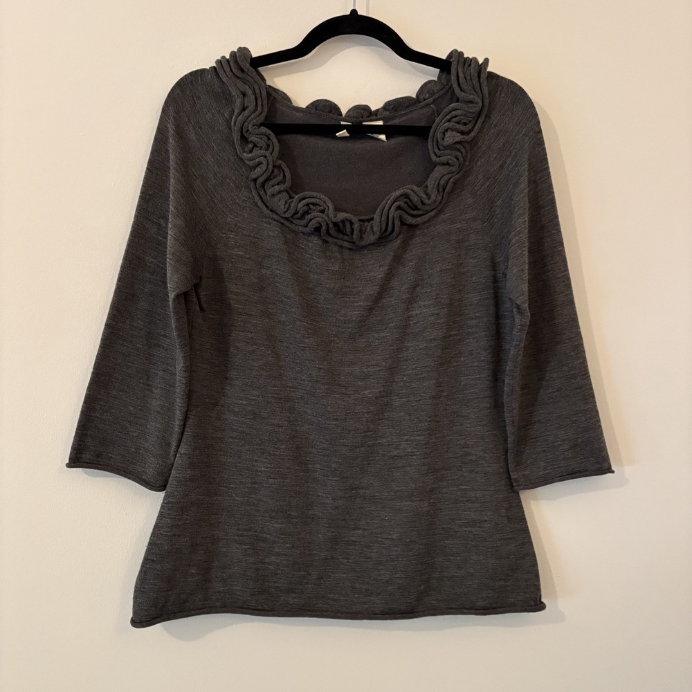 Moth Wool Blend Ruffle Neck Sweater Gray Size M Quiet Luxury Minimalist Office